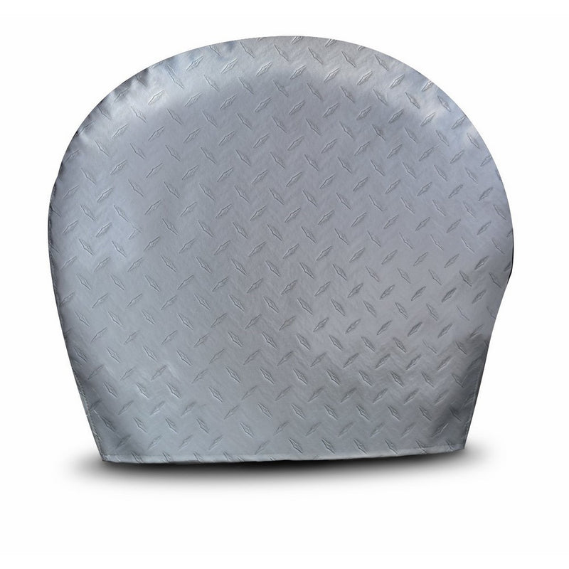 ADCO 3749 Silver BUS Diamond Plated Steel Vinyl Tyre Gard Wheel Cover, (Set of 2) (Fits 40"-42")