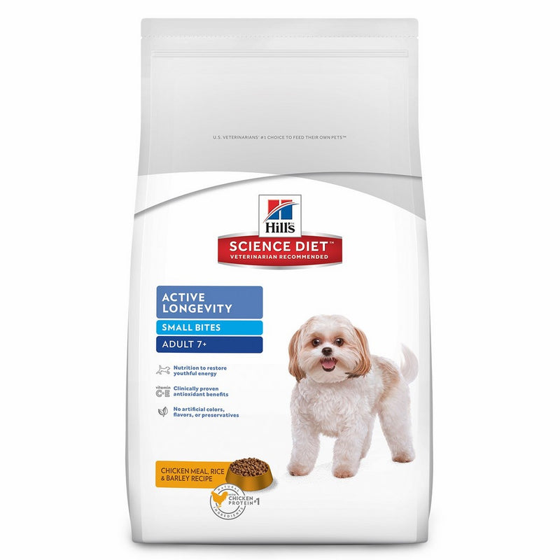 Hill's Science Diet Senior Dog Food, Adult 7 Active Longevity Small Bites Chicken Meal Rice & Barley Recipe Dry Dog Food, 5 lb Bag