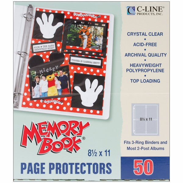 C-Line Memory Book 11 x 8.5 Inch Scrapbook Page Protectors, Heavyweight Poly, Top Load, 50 Pages per Box (62077)