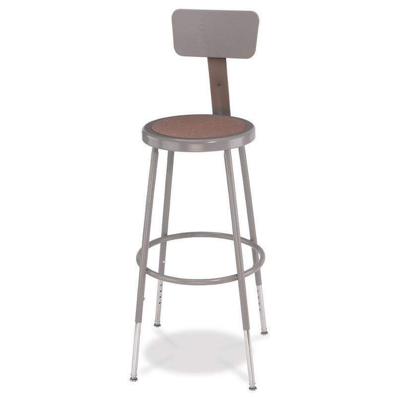 National Public Seating 6224HB Grey Steel Stool with Hardboard Seat Adjustable and Backrest, 25"-33"