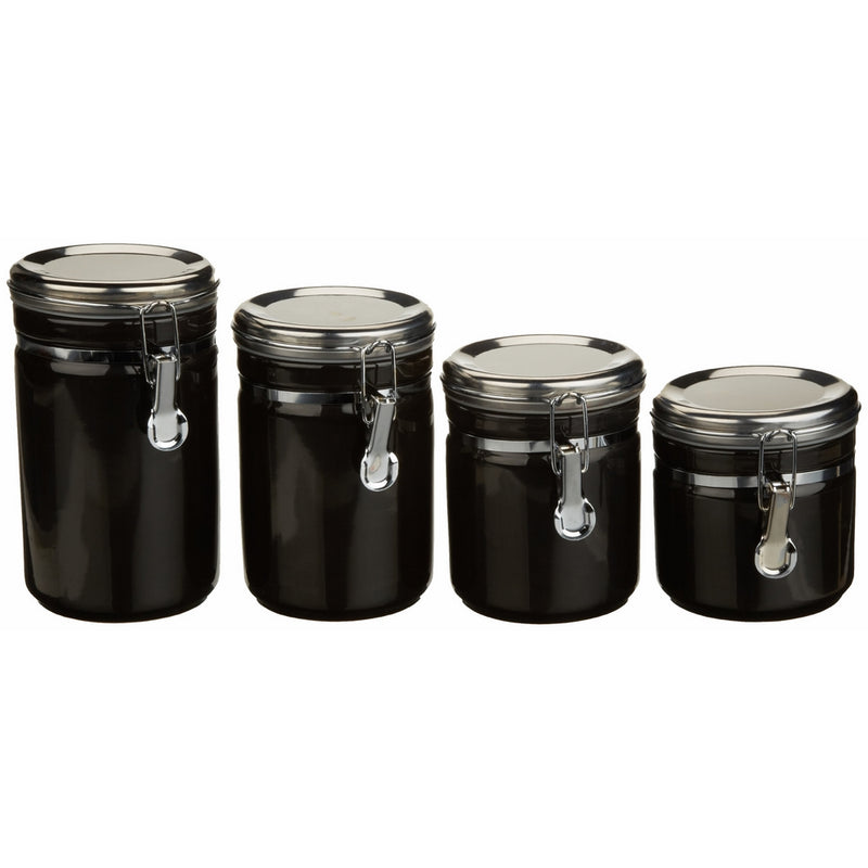 Anchor Home Collection 4-Piece Ceramic Canister Set with Clamp Top Lid, Black