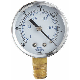 Gast AA640 Vacuum Gauge, Bottom Mount Mounting, 1/4 NPT, 2", 0-30 in/Hg