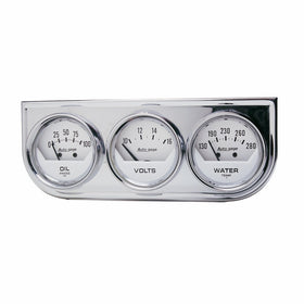 Auto Meter 2325 Autogage White Console Oil/Volt/Water Gauge with Chrome Steel