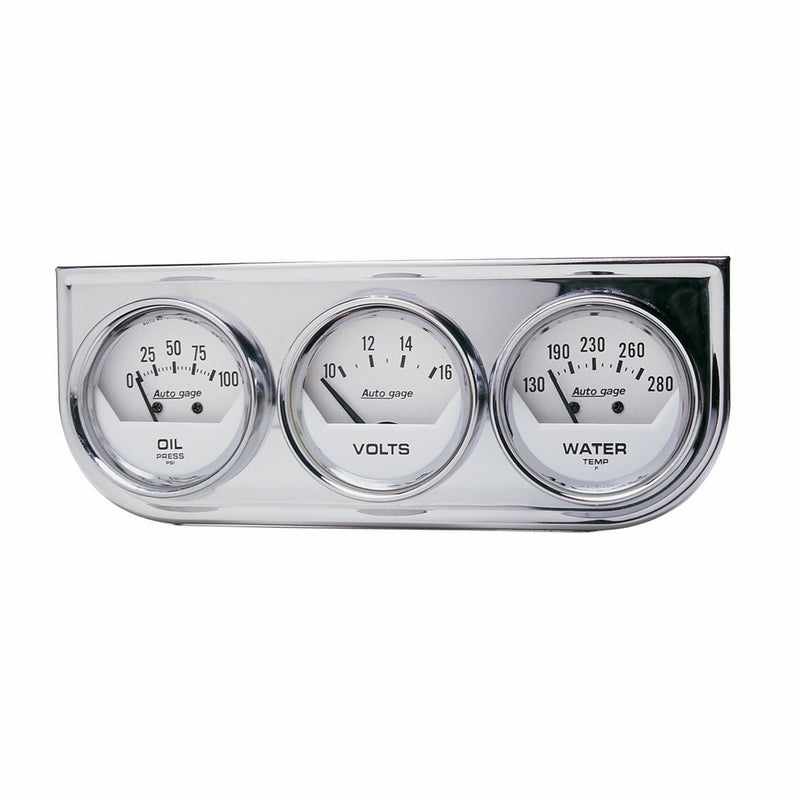 Auto Meter 2325 Autogage White Console Oil/Volt/Water Gauge with Chrome Steel