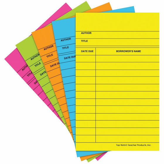 Top Notch Teacher Products Library Cards (50 Pack), Bright Assorted
