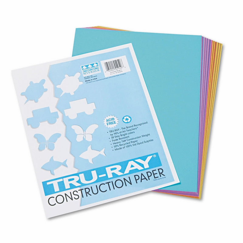 Pacon Tru-Ray Construction Paper, 9" x 12", 50-Count, Bright Assorted (102940)