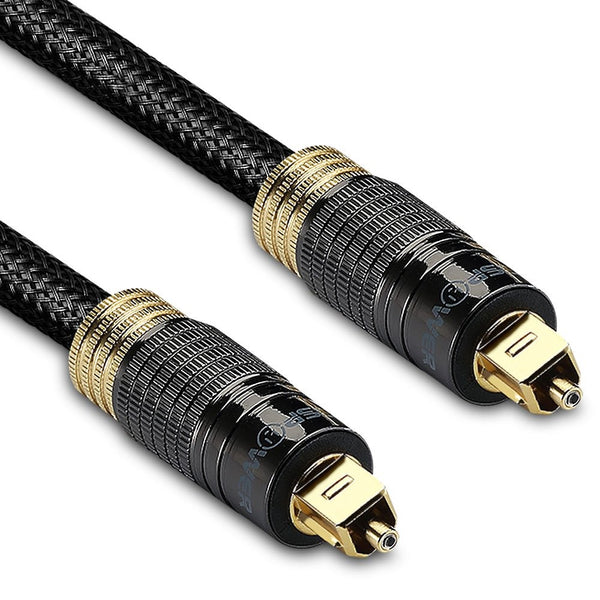 FosPower (10 Feet) 24K Gold Plated Toslink Digital Optical Audio Cable (S/PDIF) - [Zero RFI & EMI Interference] Metal Connectors & Ultra Durable Nylon Braided Jacket