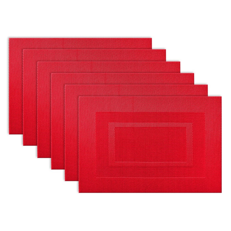 DII Everyday, Easy to Clean Indoor/Outdoor Woven Vinyl Double Border Placemats, 13x18, Tango Red - Set of 6