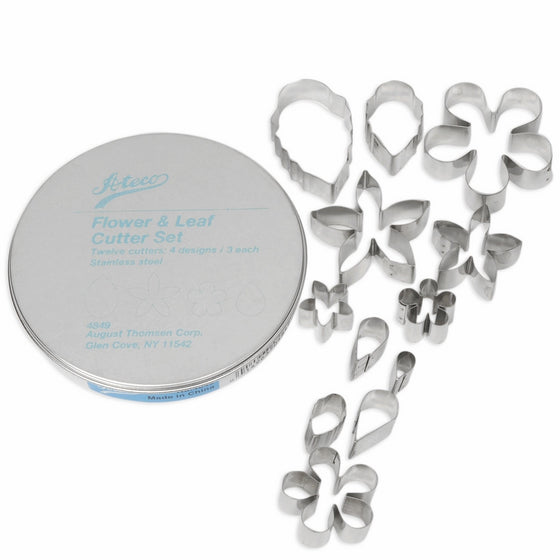 Ateco 4849 Plain Edge Flower & Leaf Shaped Cutter Set in Graduated Sizes, Stainless Steel, 12 Pc Set