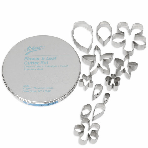 Ateco 4849 Plain Edge Flower & Leaf Shaped Cutter Set in Graduated Sizes, Stainless Steel, 12 Pc Set