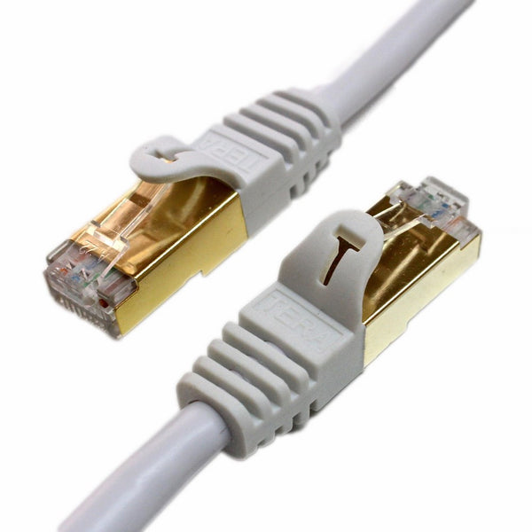 Tera Grand - Premium CAT7 Double Shielded 10 Gigabit 600MHz Ethernet Patch Cable for Modem Router LAN Network - Built with Gold Plated & Shielded RJ45 Connectors, 3 Feet White