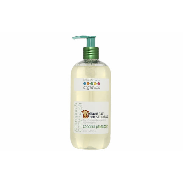 Nature's Baby Organics Shampoo & Body Wash, Coconut Pineapple, 16 oz. |Babies, Kids, Adults! Moisturizing, Soft, Gentle, Rich, Hypoallergenic | No Parabens, SLS, Glutens