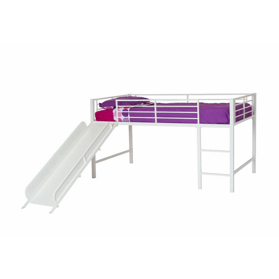 DHP Junior Twin Metal Loft Bed with Slide, Multifunctional Design, White with White Slide