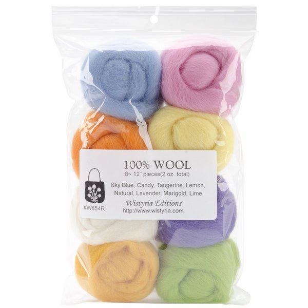 Wistyria Editions WR-854 0.25-Ounce Wool Roving, 12-Inch, Pastel, 8-Pack