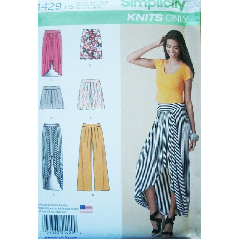 Simplicity Knits Only Pattern 1429 Misses Pull-on Knit Skirt, Pants, Shorts Size 6-8-10-12-14