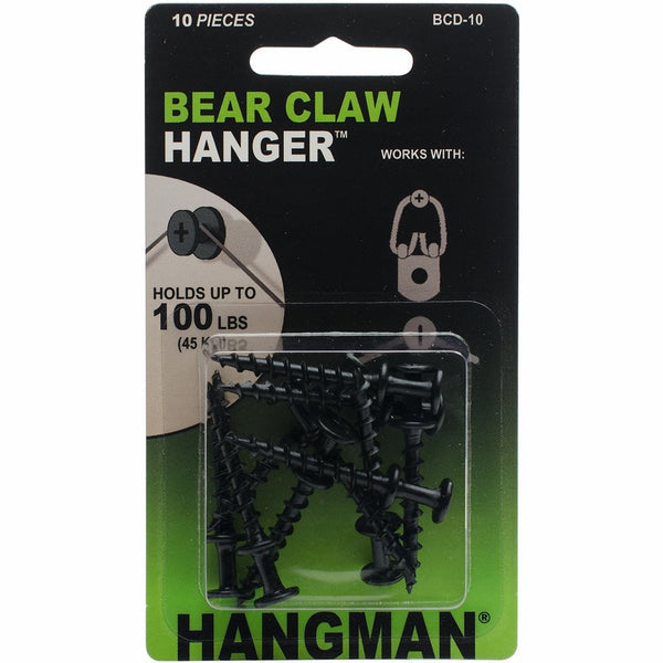 Hangman Products BCD-10 Double Headed Bear Claw Hanger (10/Pack), 1.25", Black