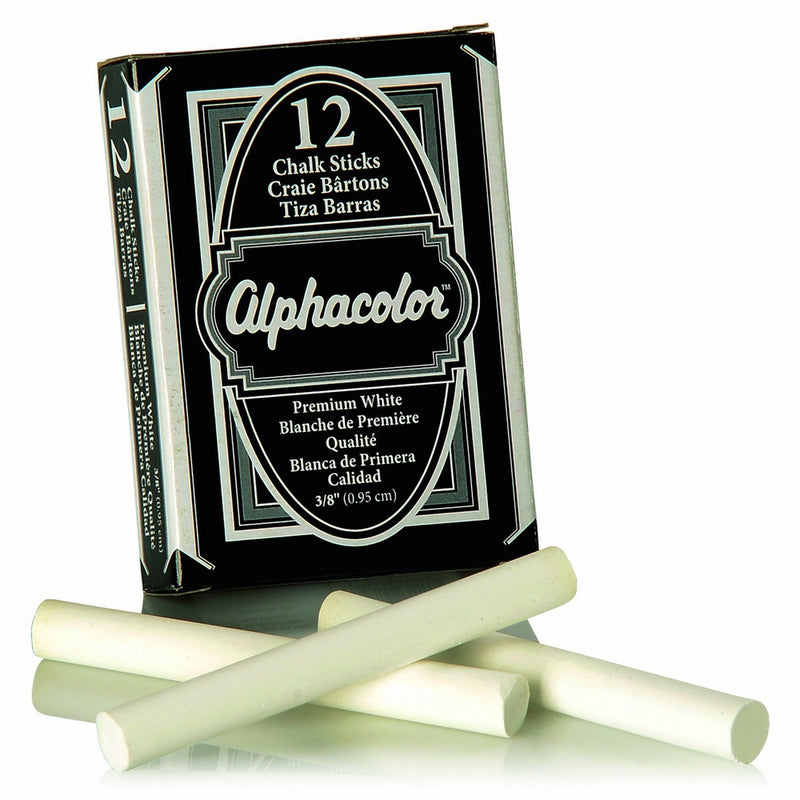 Quartet Alpha Non-Toxic Low Dust Chalk, 3/8" Inch Diameter, White, 12 Sticks per Pack (314005)