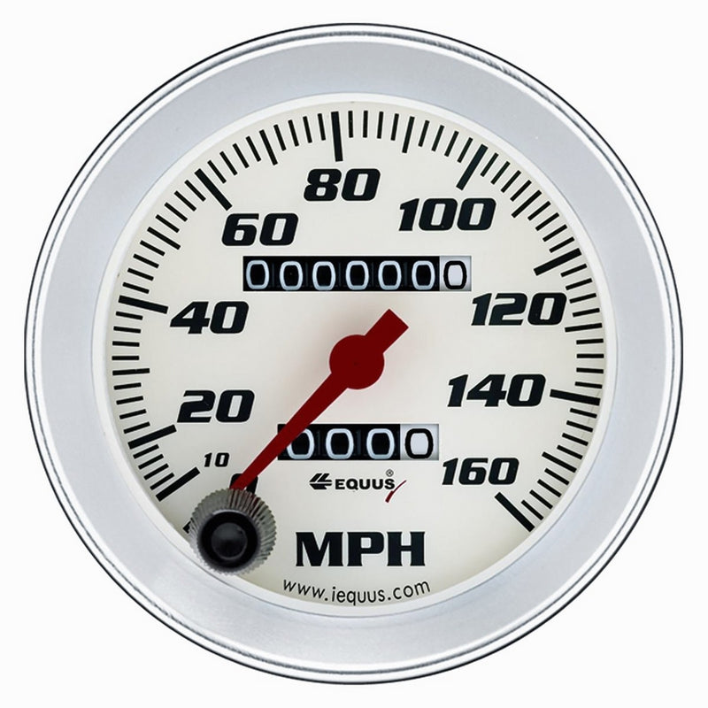 3-3/8" Speedometer White with Silver Bezel Equus 8076