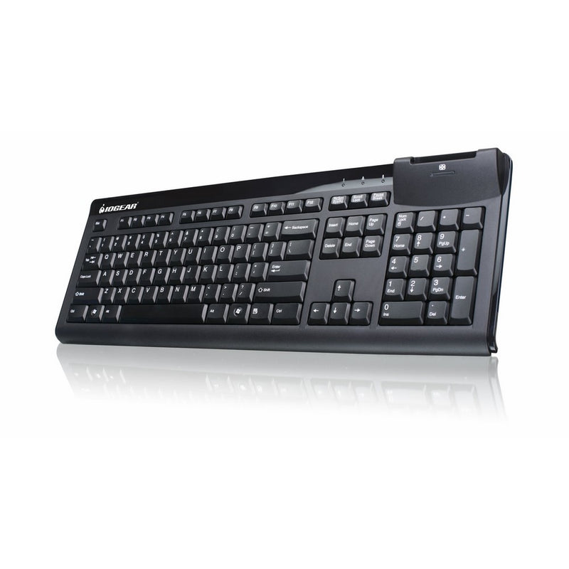 IOGEAR 104-Key Keyboard with Integrated Smart Card Reader GKBSR201TAA, Black TAA Compliant