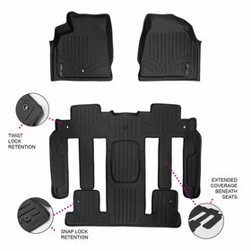 SMARTLINER Floor Mats 2 Row Liner Set Black for Traverse/Enclave/Acadia/Outlook (With 2nd Row Bucket Seats)