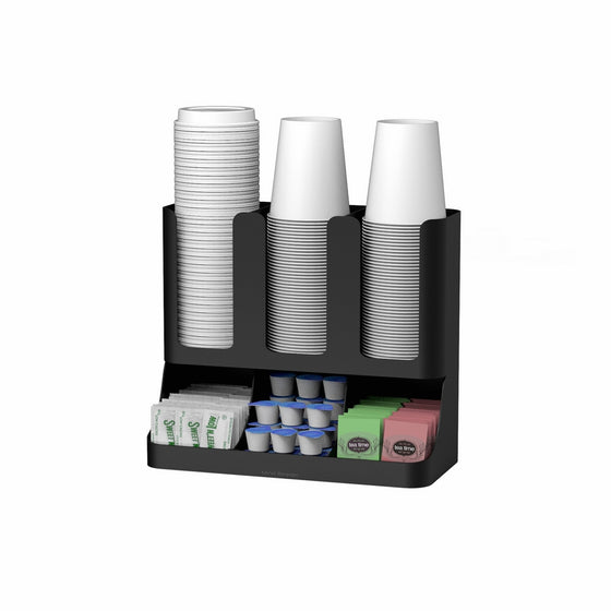 Mind Reader 6 Compartment Upright Breakroom Coffee Condiment and Cup Storage Organizer, Black