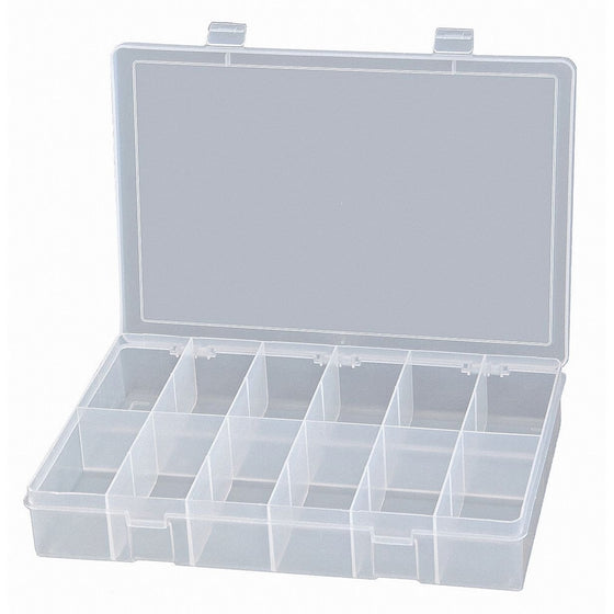 Durham LP12-CLEAR Clear Polypropylene 12 Compartment Large Box, 13-1/8" Width x 2-5/16" Height x 9" Depth