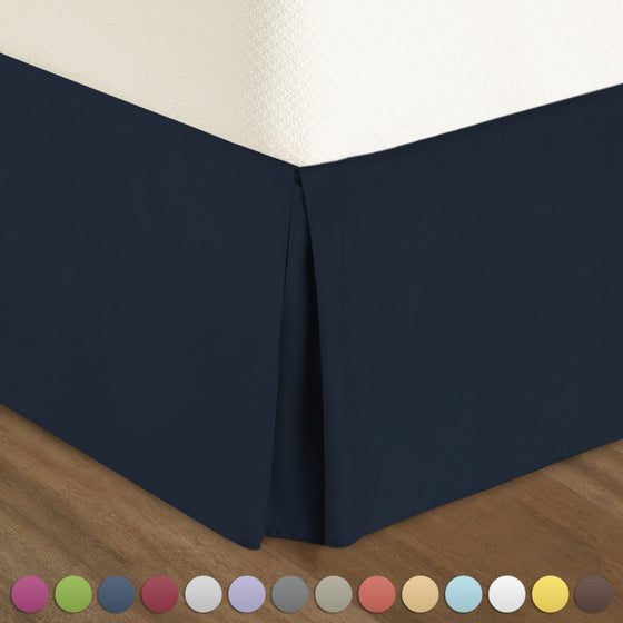 Pleated Bed-Skirt Queen Size – Dark Blue (Navy) Luxury Double Brushed 100% Microfiber Dust Ruffle, 14” inch Tailored Drop, Covers Bed Legs and Frame. By Nestl Bedding