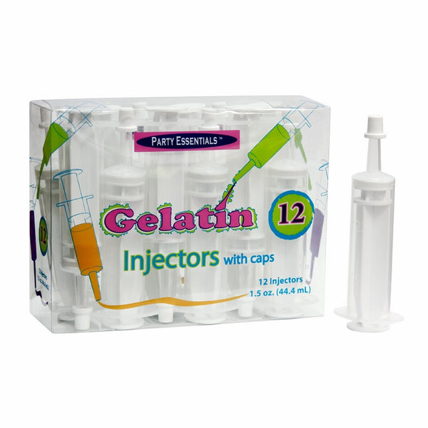 Party Essentials 1.5 Ounce Gelatin Shot/Gelatin Syringe Injectors with Caps, 12-Count, Clear