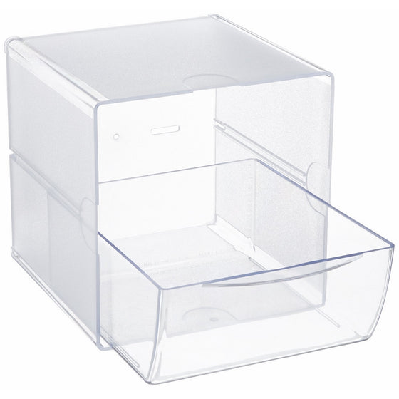 Deflecto Stackable Cube Organizer, Desk and Craft Organizer, 1 Drawer, Clear, Removable Drawer, 6"W x 6"H x 7"D (350801)