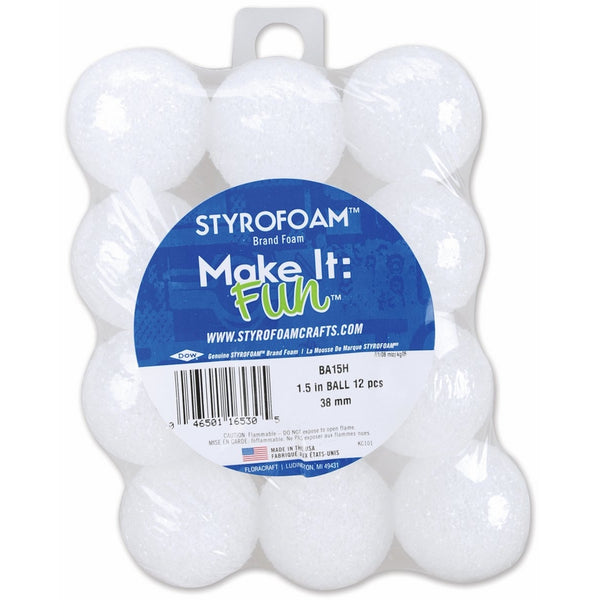 Floracraft Styrofoam Balls Foam, 1.5-Inch, White, 12 Per Package