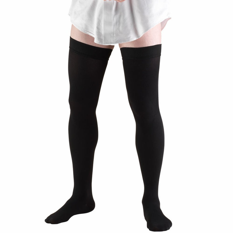 Truform Men's Thigh High 20-30 mmHg Compression Dress Socks, Black, X-Large