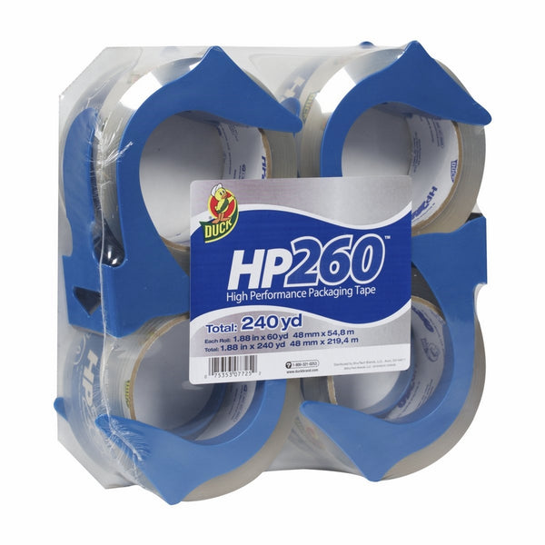 Duck HP260 Packing Tape, 4 Rolls With Dispensers, 1.88 Inch x 60 Yard, Clear (847667)