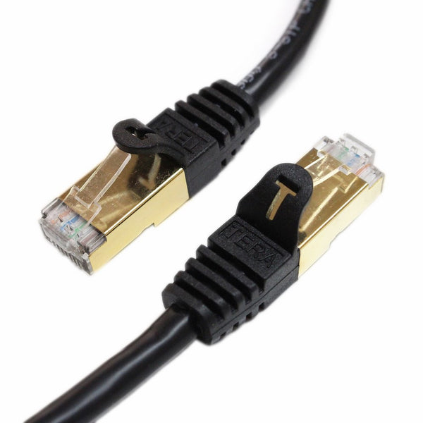 Tera Grand - Premium CAT7 Double Shielded 10 Gigabit 600MHz Ethernet Patch Cable for Modem Router LAN Network - Built with Gold Plated & Shielded RJ45 Connectors, 14 Feet Black