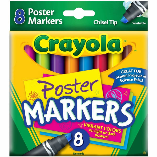 Crayola Poster Markers, Chisel Tip, Washable, 8/Box, Assorted (CYO588173)
