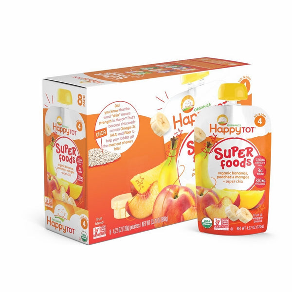 Happy Tot Organic Super Foods, Bananas, Peaches & Mangos  Super Chia, 4.22 Ounce (Pack of 16)