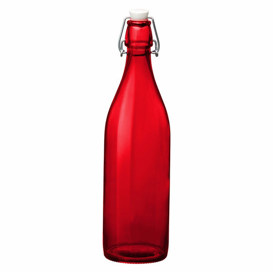 Bormioli Rocco Giara Red Glass Swing Top Bottle, 33 3/4 oz