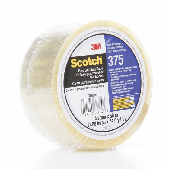 Scotch Box Sealing Tape 375 Clear, 48 mm x 50 m, High Performance, Conveniently Packaged (Pack of 1)