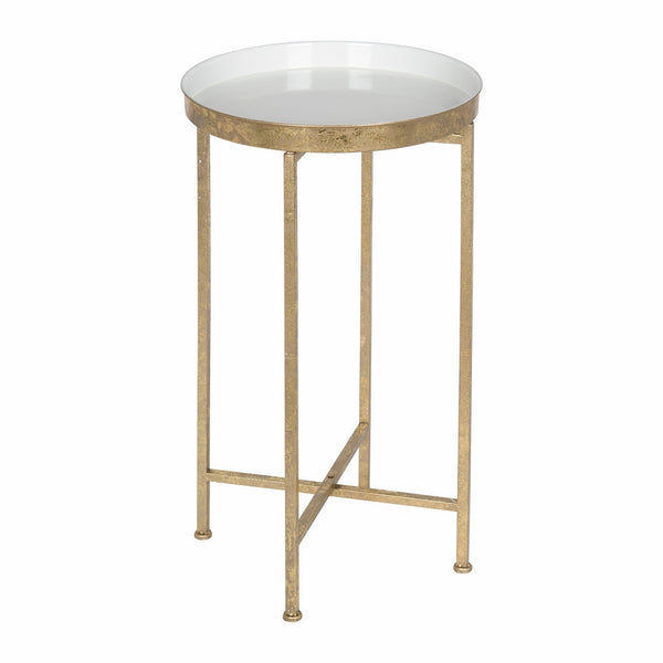 Kate and Laurel 212375 Celia Round Metal Foldable Tray Accent Table, White and Gold