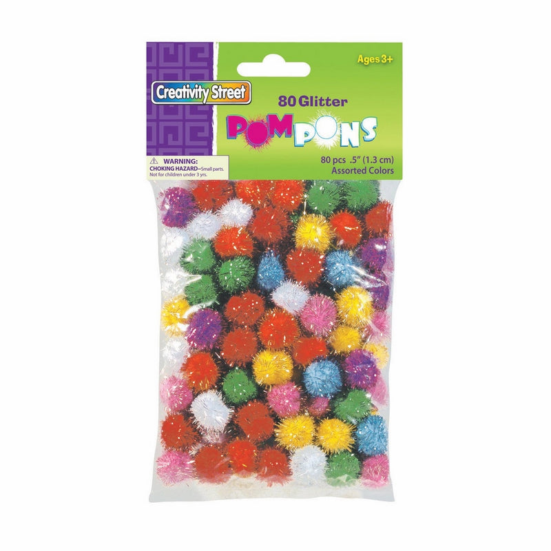 Creativity Street Glitter Poms 1/2" 80-Piece Assorted