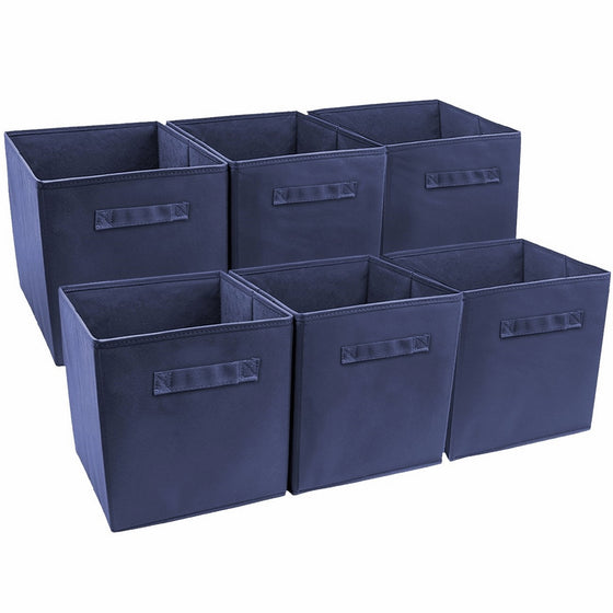 Sorbus Foldable Storage Cube Basket Bin (6 Pack, Navy Blue)