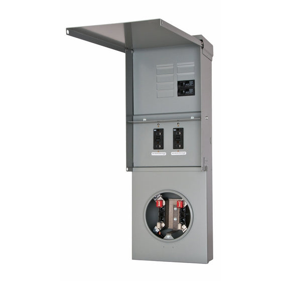 Siemens TL77NB Talon Temporary Power Outlet Panel with Two 20A Duplex Receptacles Installed Includes a Bottom Fed, Ring Type, Meter Socket Provision