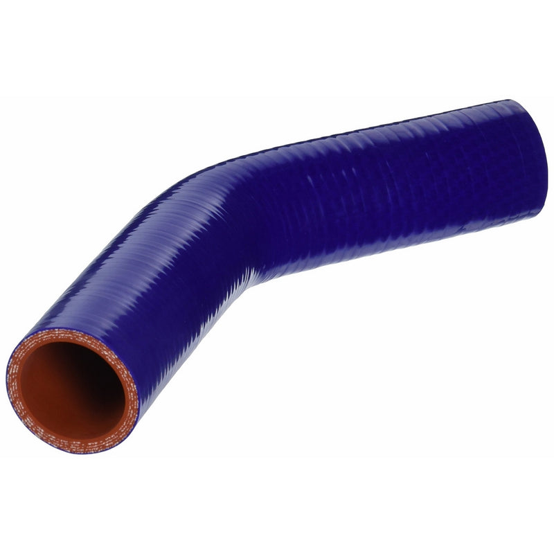 HPS HTSEC45-150-BLUE Silicone High Temperature 4-ply Reinforced 45 degree Elbow Coupler Hose, 75 PSI Maximum Pressure, 4" Leg Length on each side, 1-1/2" ID, Blue