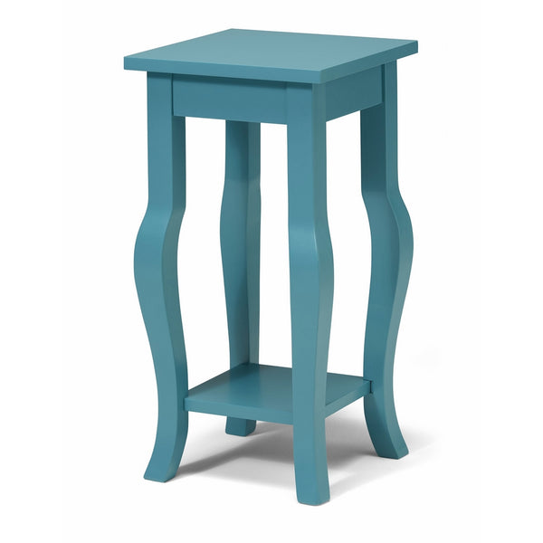 Kate and Laurel Lillian Wood Pedestal End Table Curved Legs with Shelf, Teal