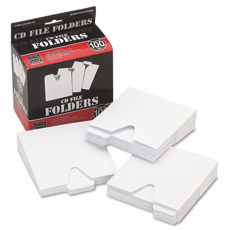 Vaultz CD Storage File Folders, 100 Folders per Box, White (VZ01096)