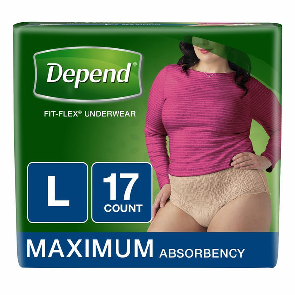 Depend FIT-FLEX Incontinence Underwear for Women, Maximum Absorbency, L, Tan 17 count(pack of 2)