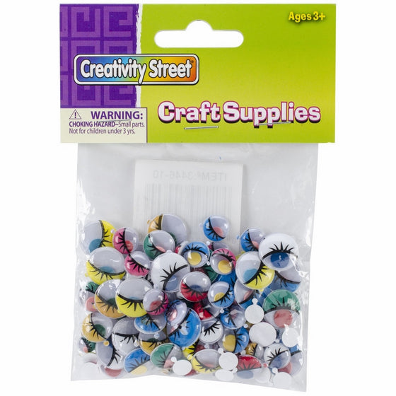 Creativity Street Peel and Stick Wiggle Eyes Assorted Painted, 7mm to 15mm, Painted, 100-Pack