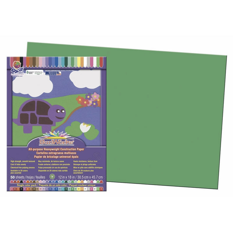Pacon SunWorks Construction Paper, 12-Inches by 18-Inches, 50-Count, Holiday Green (8007)