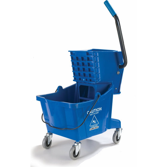 Carlisle 3690814 Commercial Mop Bucket With Side Press Wringer, 26 Quart Capacity, Blue