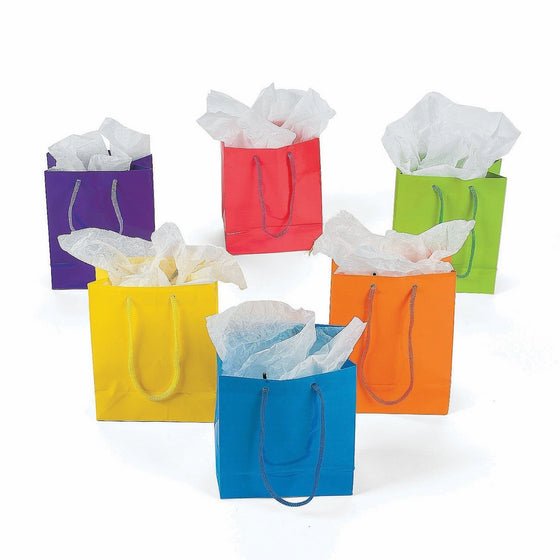 Fun Express Paper Gift Party Bags (Lot of 12), Small, Bright Neon