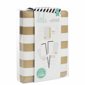Heidi Swapp Memory Planner | Personal Planner by American Crafts | Gold and White Striped | 122 Pieces